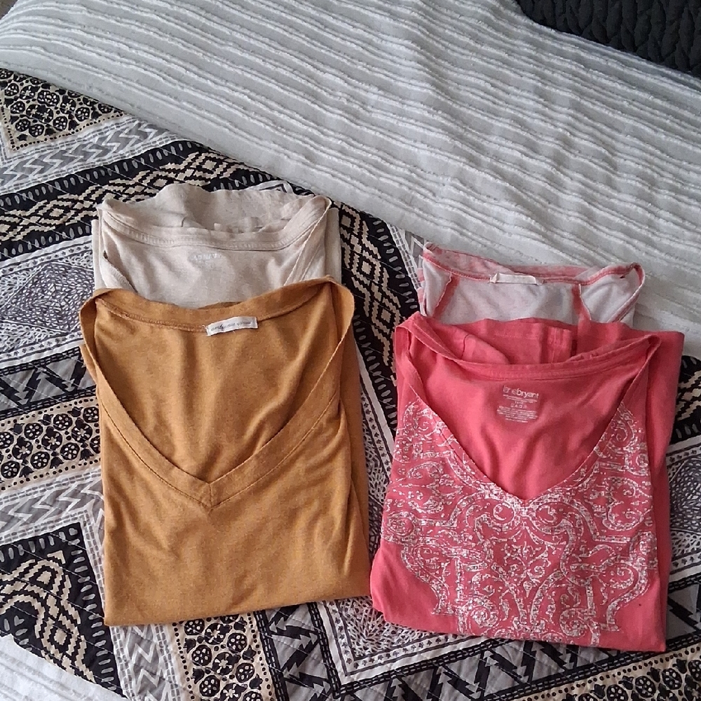 Women's V-Neck Tops - Mustard and Pink